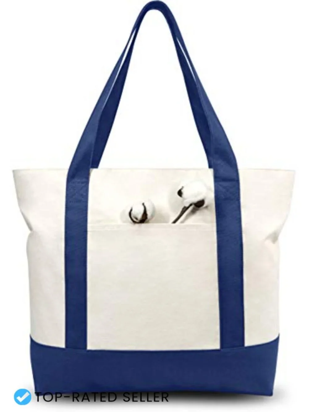 Reusable Canvas Tote Bag with Zipper Pocket Heavy Duty Cotton Grocery Shopping